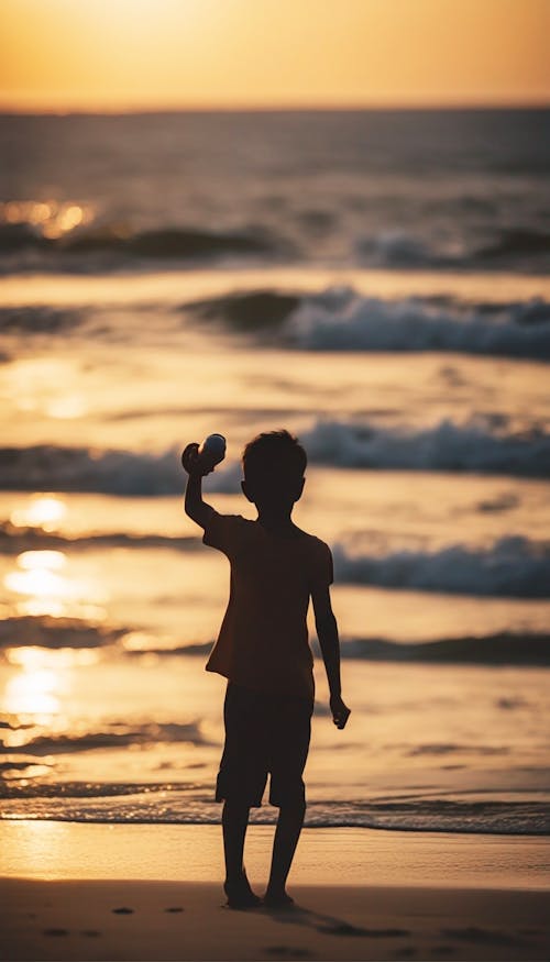 Free Silhouette of a Little Child on a Beach Stock Photo