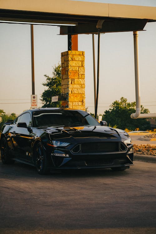 View of a Black Modern Ford Mustang 