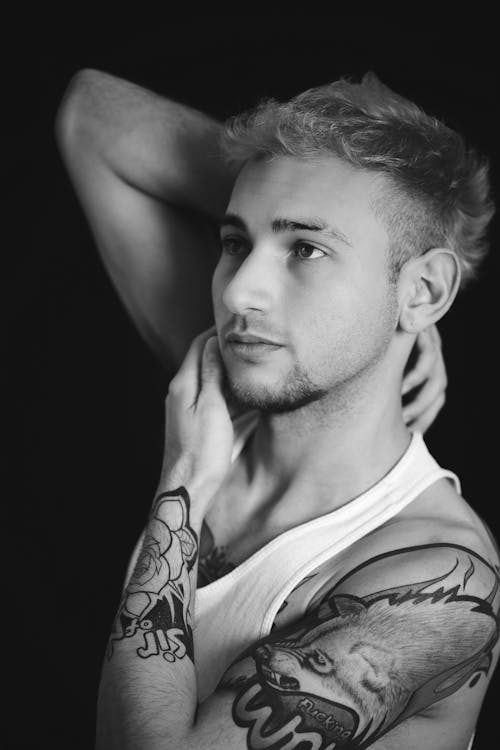 Man with Tattoos in Black and White
