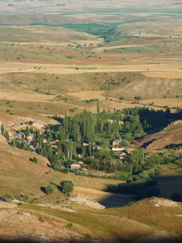 Explore the scenic rural landscapes of Sivas, Türkiye from a bird's eye perspective, showcasing lush greenery and natural beauty.