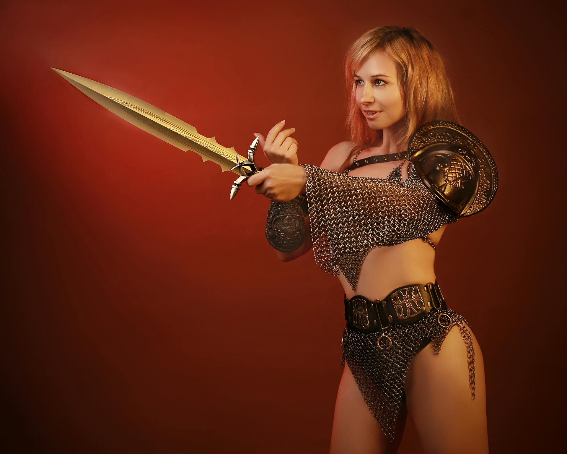 Woman with Sword and in Armor