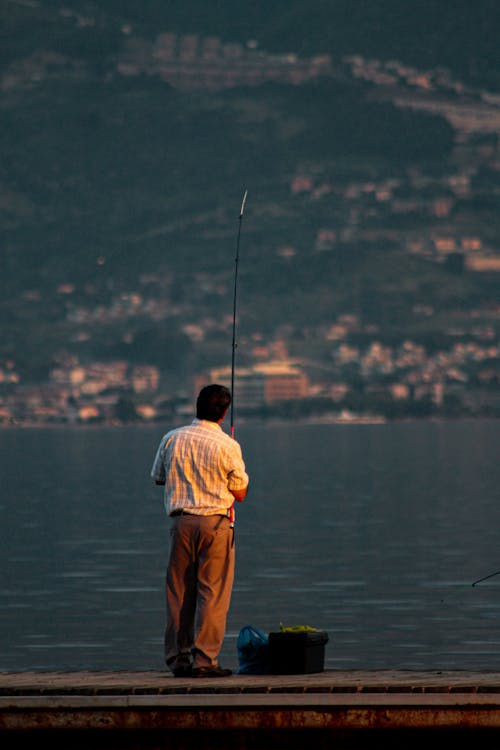 Back View of a Man Fishing 