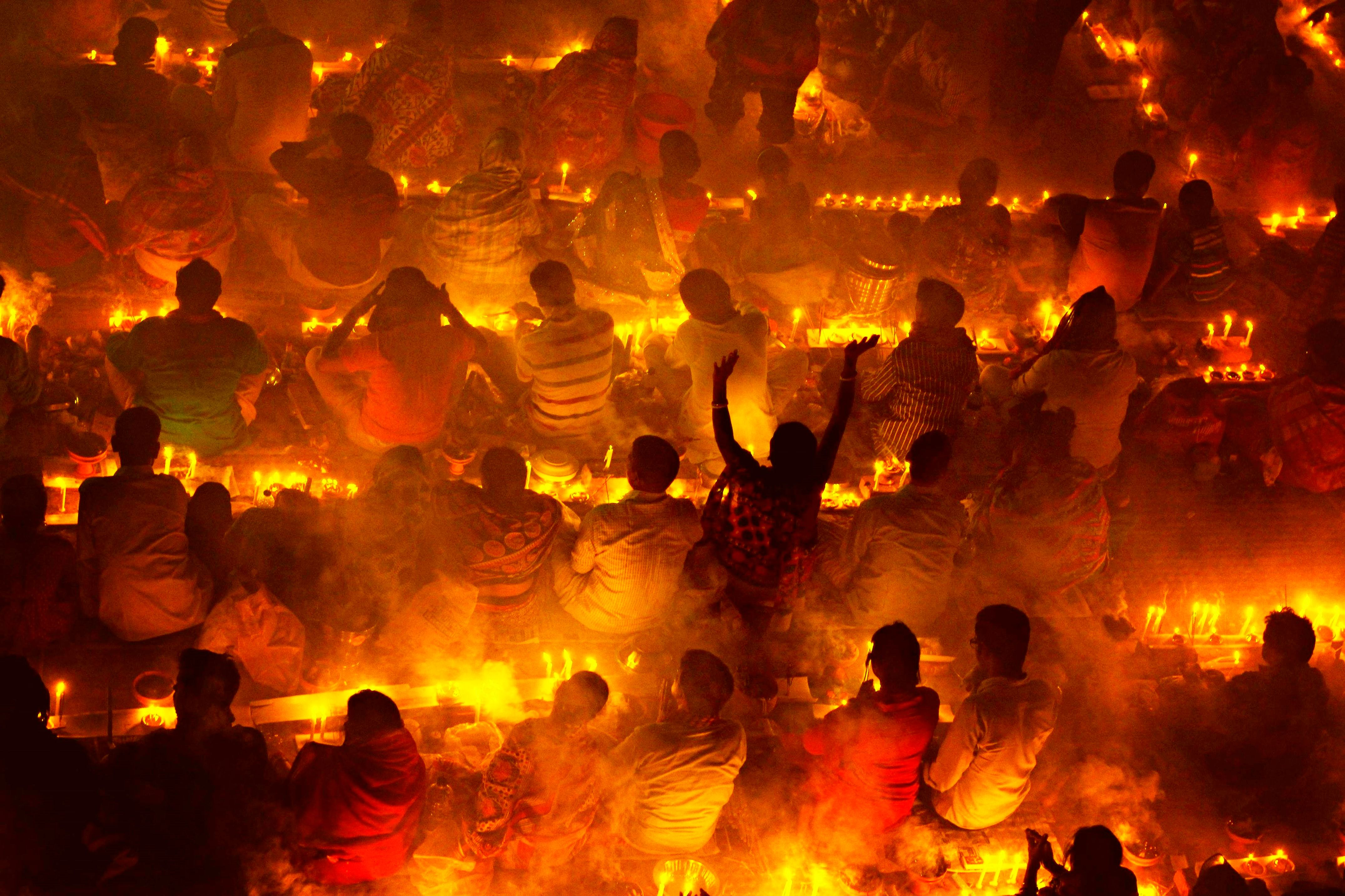 Lights and Smoke over People in Ritual Ceremony · Free Stock Photo