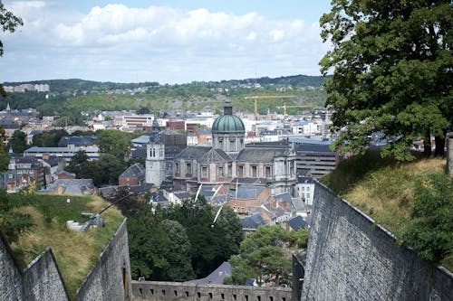 Panorama of Namur in Belgium with the Cathedral of St. Aubins