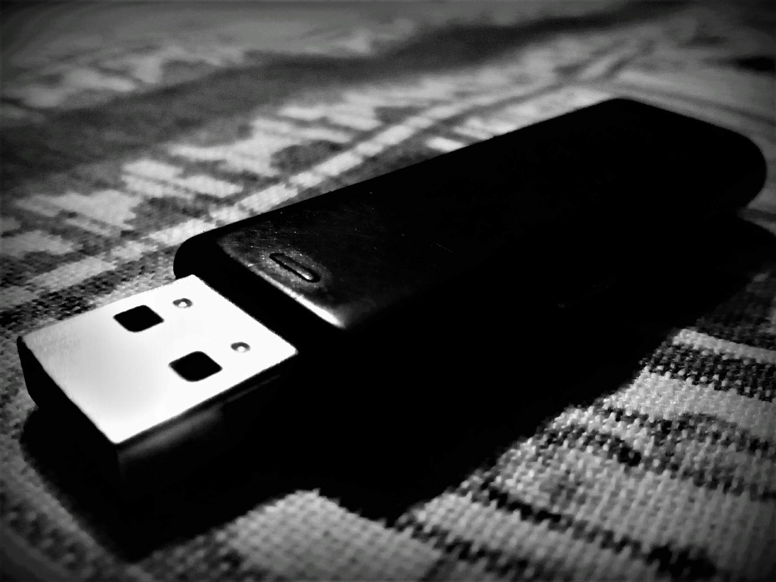 Free stock photo of black and white, bw, flash drive