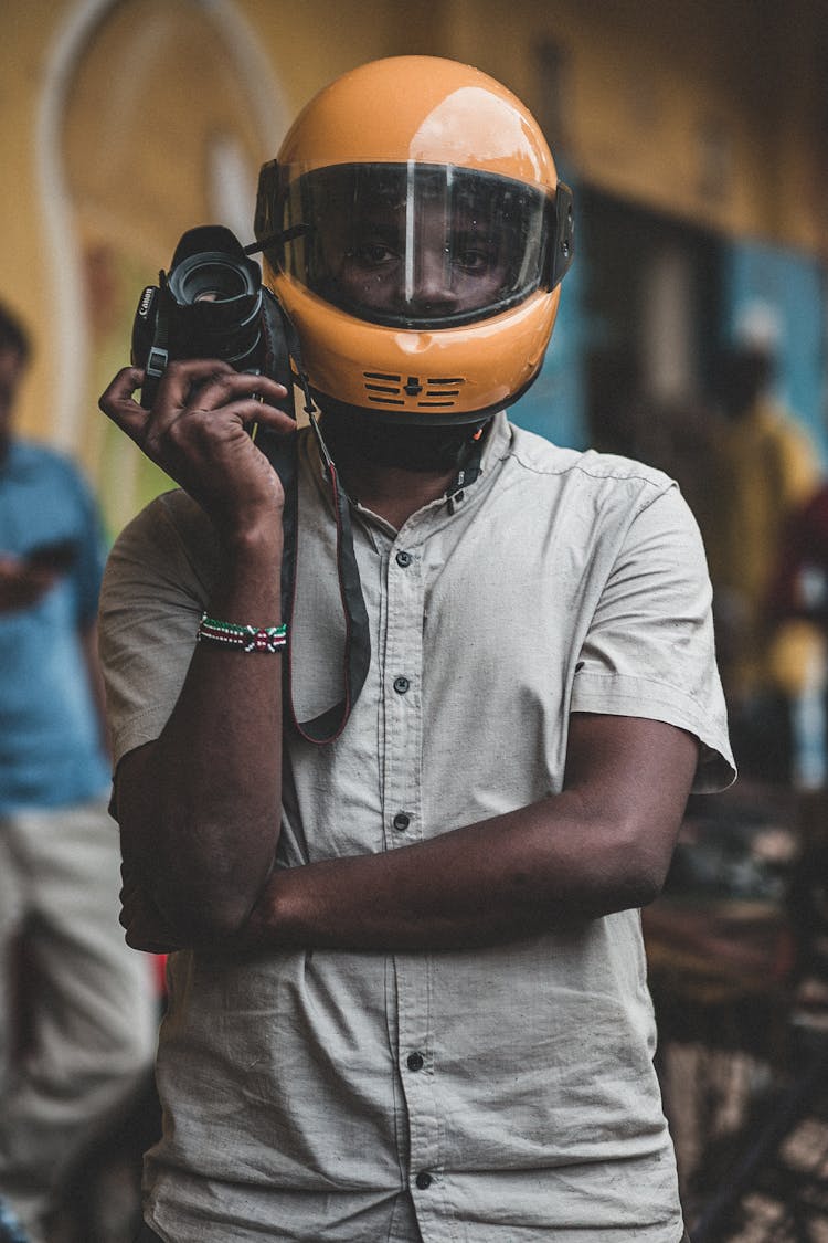 Man Wearing Yellow Helmet