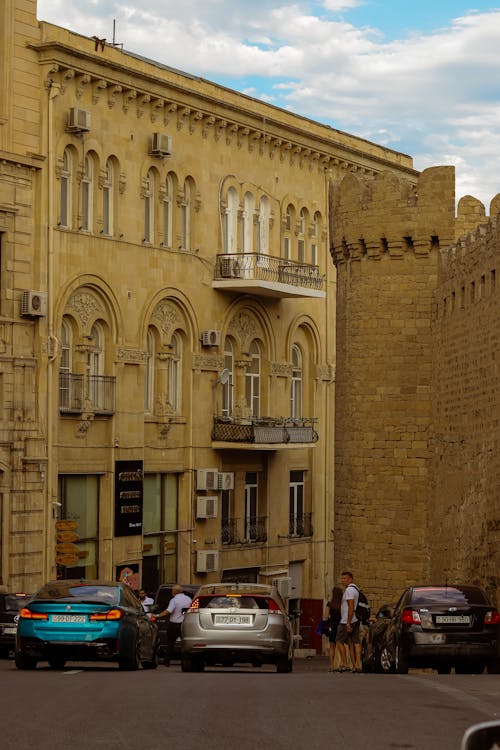 Cars on Street in Old Town in Baku