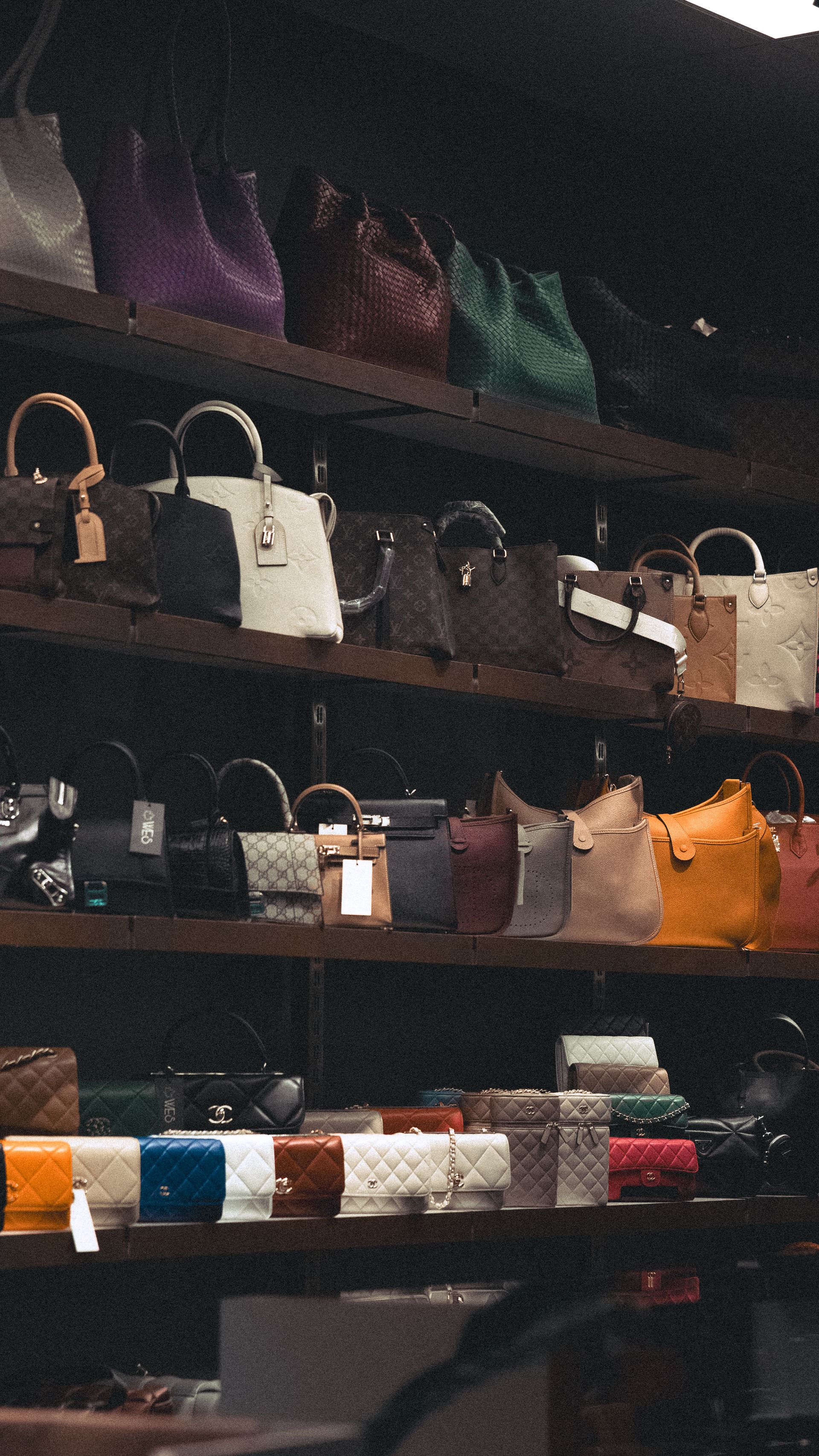 Curated pre-owned luxury bags on display
