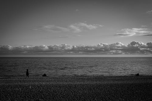 Základová fotografie zdarma na téma blue beach, černobílá fotografie, francie