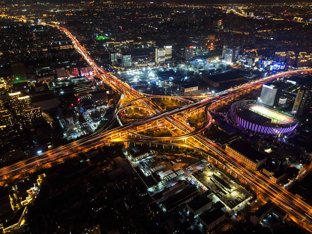 Foto stok gratis foto udara, viaduc, 立交桥