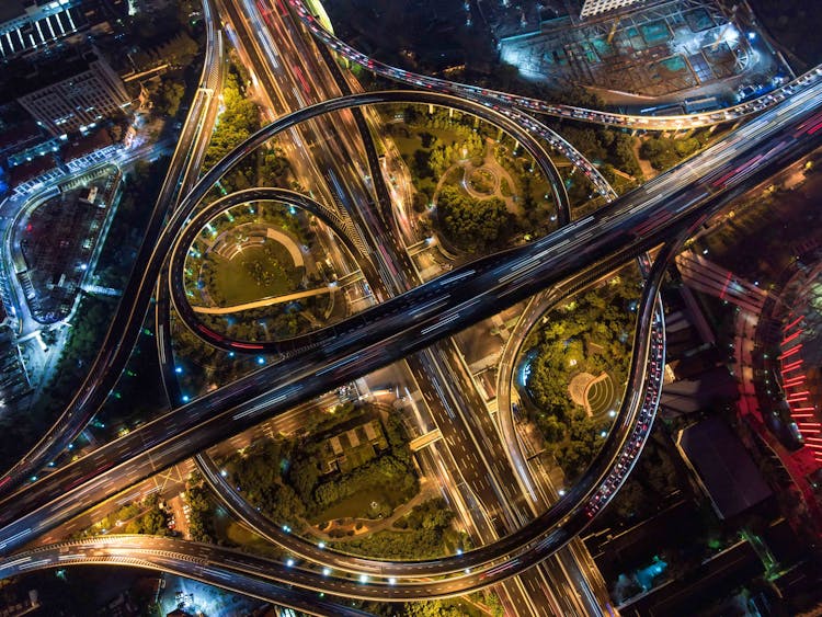 Viaducts And Roundabout At Night