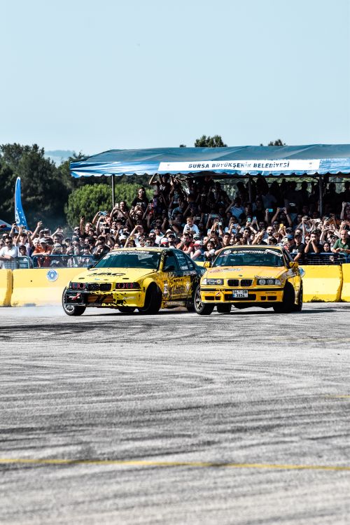 Bmw Auto Racing Car Yellow BMW Cars on Race · Free Stock Photo