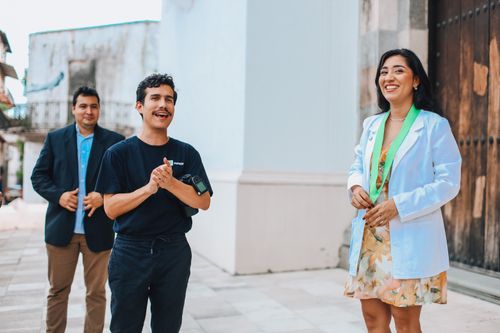 Free A group of three smiling adults enjoying a sunny day outdoors in Panama Oeste, Panama. Stock Photo