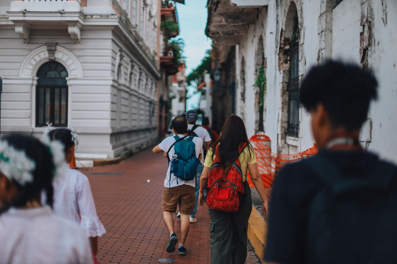 Narrow street in Casco Viejo with colonial facades