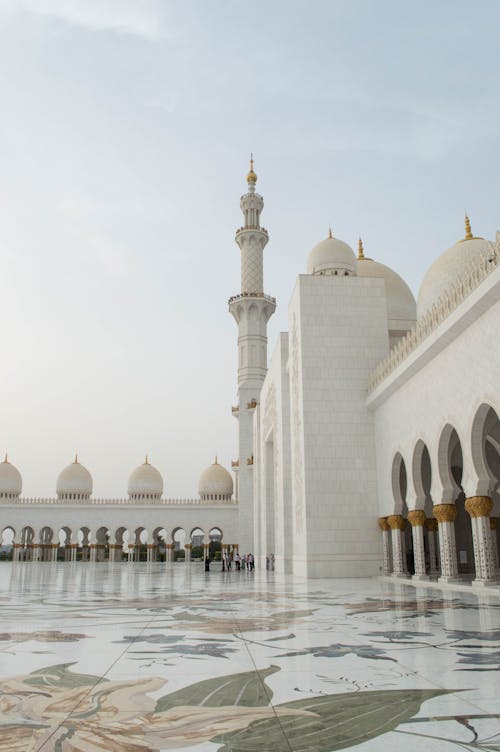 Courtyard of the Sheikh Zayed Grand Mosque with a Marble Floor