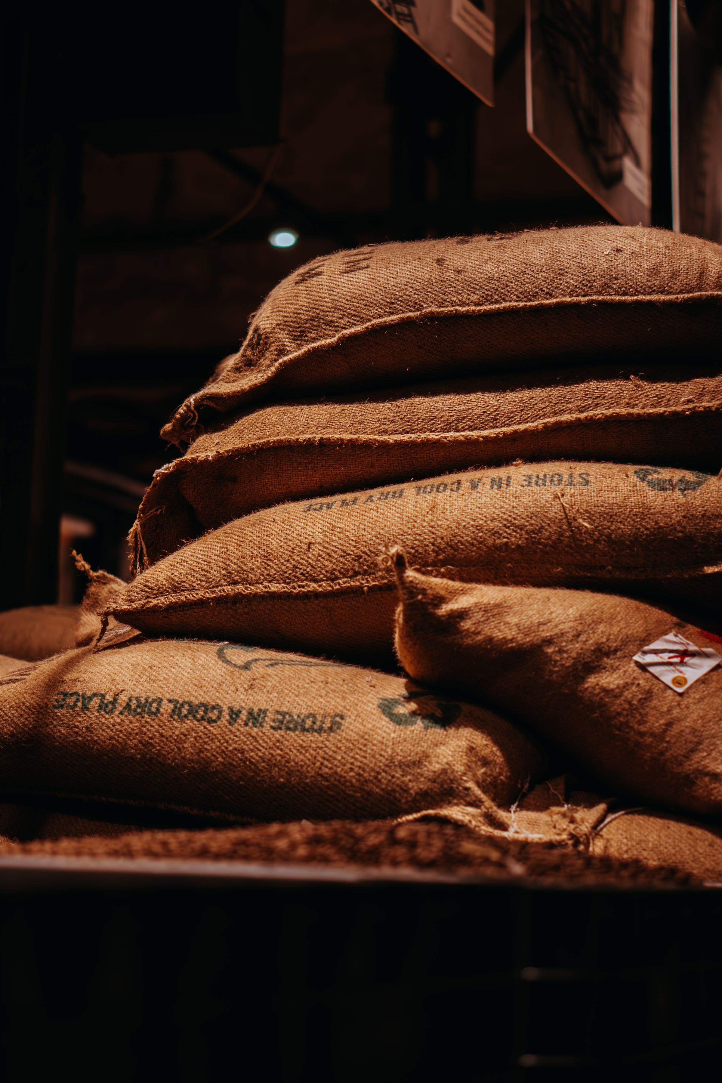 Stacked coffee export sacks ready for shipment