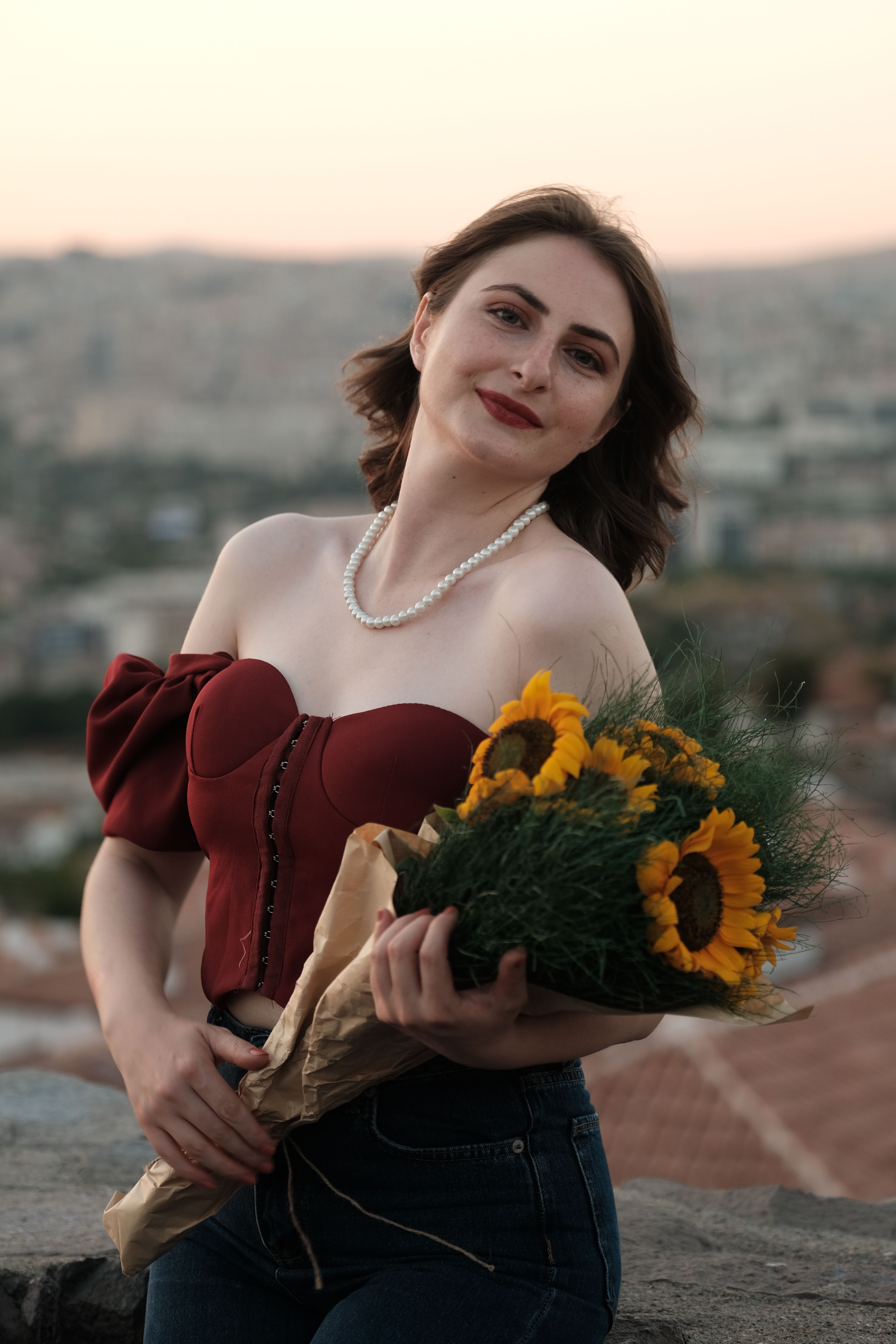 Portrait of a Woman with a Bouquet · Free Stock Photo