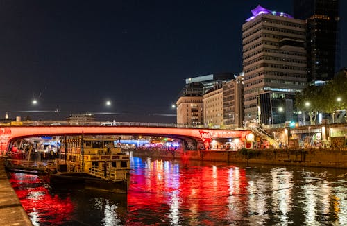 Free Donaukanal in Vienna at Night Stock Photo