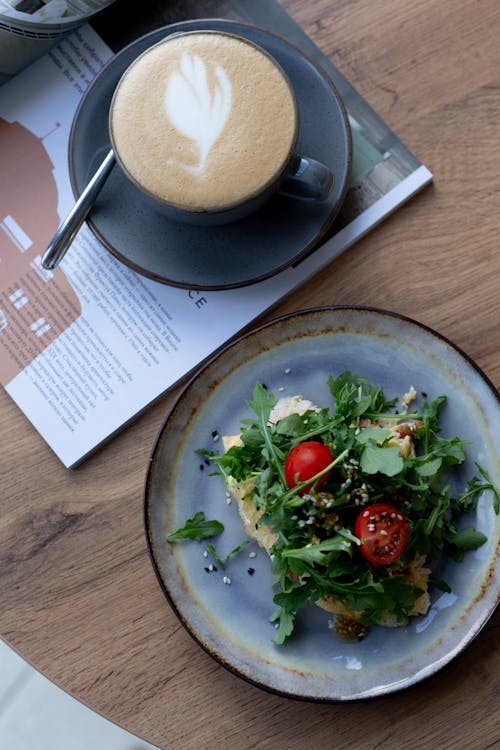 Free Photo of a Salad and a Cup of Coffee Stock Photo