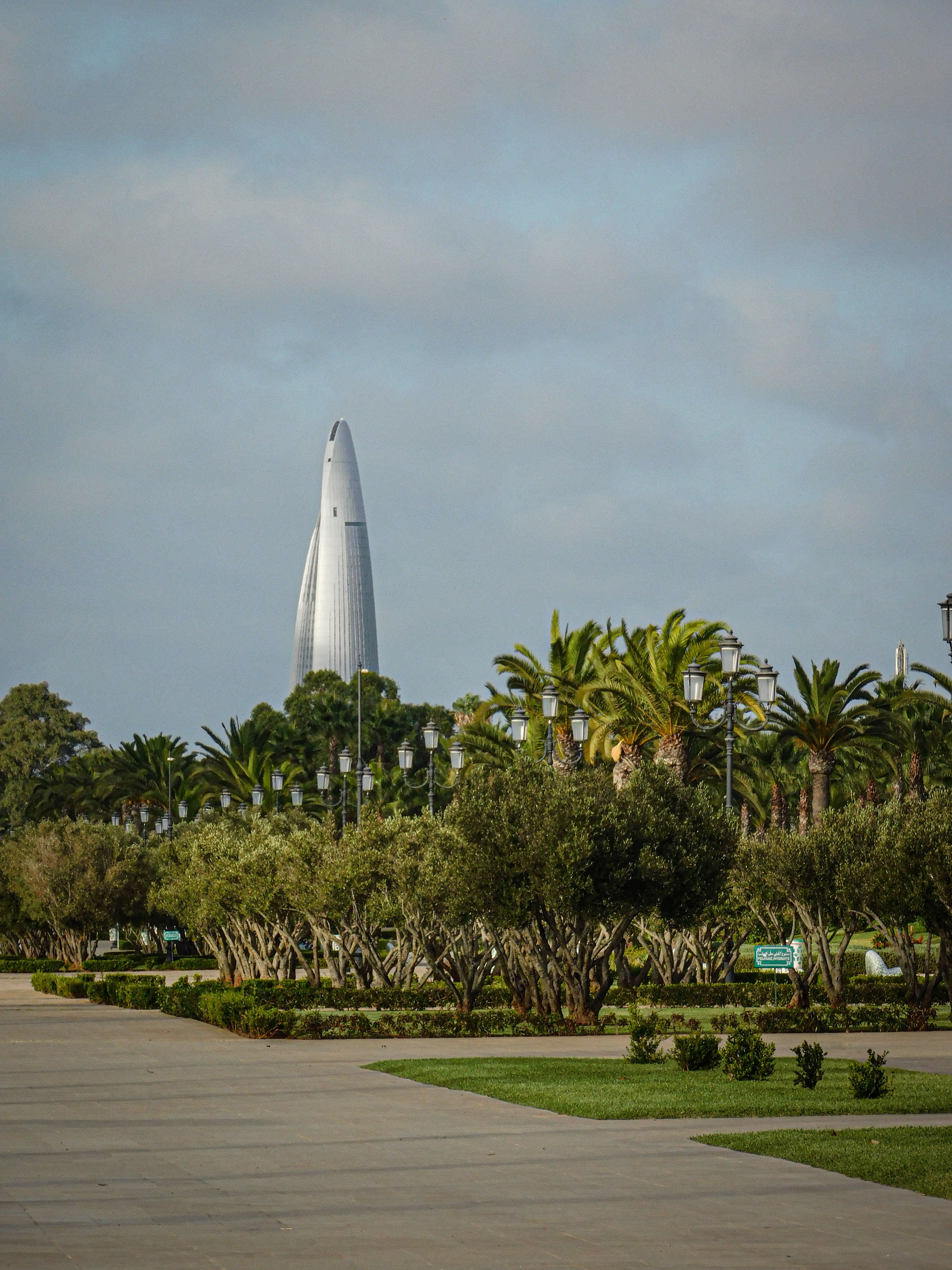 High Skyscraper Behind a Park of Palm Trees · Free Stock Photo