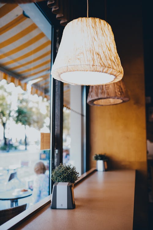 Lamps near Windows in Cafe