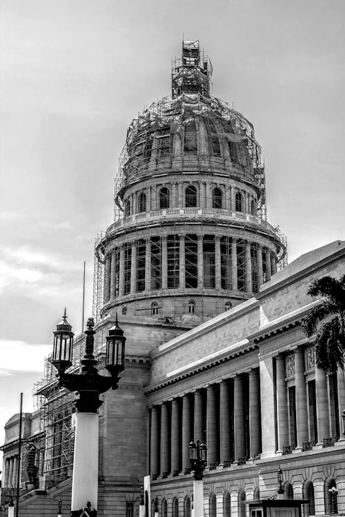 Black and White Shot of National Capitol of Cuba 