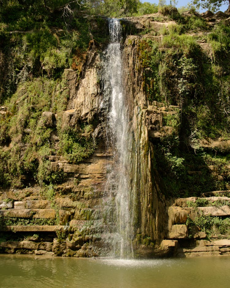 Waterfall Falling Into Lake Over Rocks