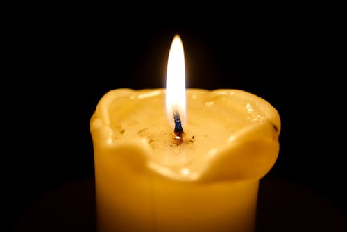 Candle with Flame in Close-up View