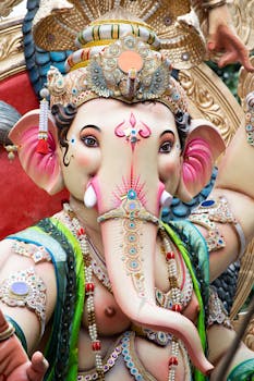 A beautifully decorated Ganesh idol capturing the essence of Indian festivals.