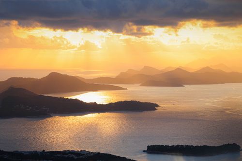 Free Breathtaking sunset view of the Elaphiti Islands from Dubrovnik, Croatia. Stock Photo