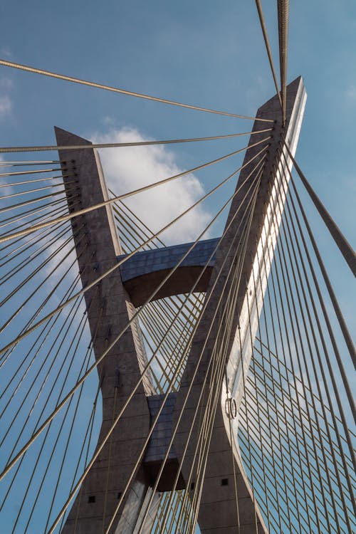 Low Angle Shot of the Top of the Octavio Frias de Oliveira Bridge in Sao Paulo, Brazil