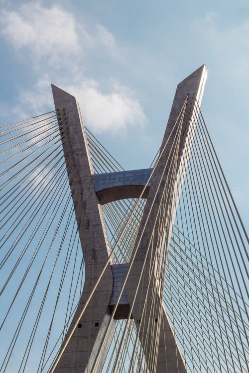 Low Angle Shot of the Top of the Octavio Frias de Oliveira Bridge in Sao Paulo, Brazil 