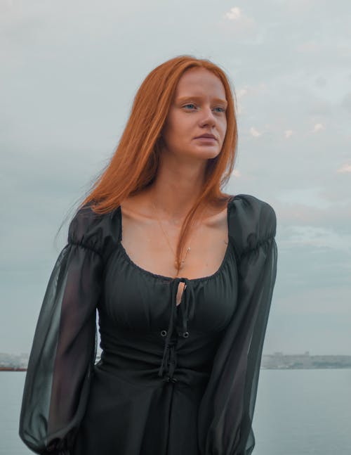 Redhead Model in Vintage Dress by Lake