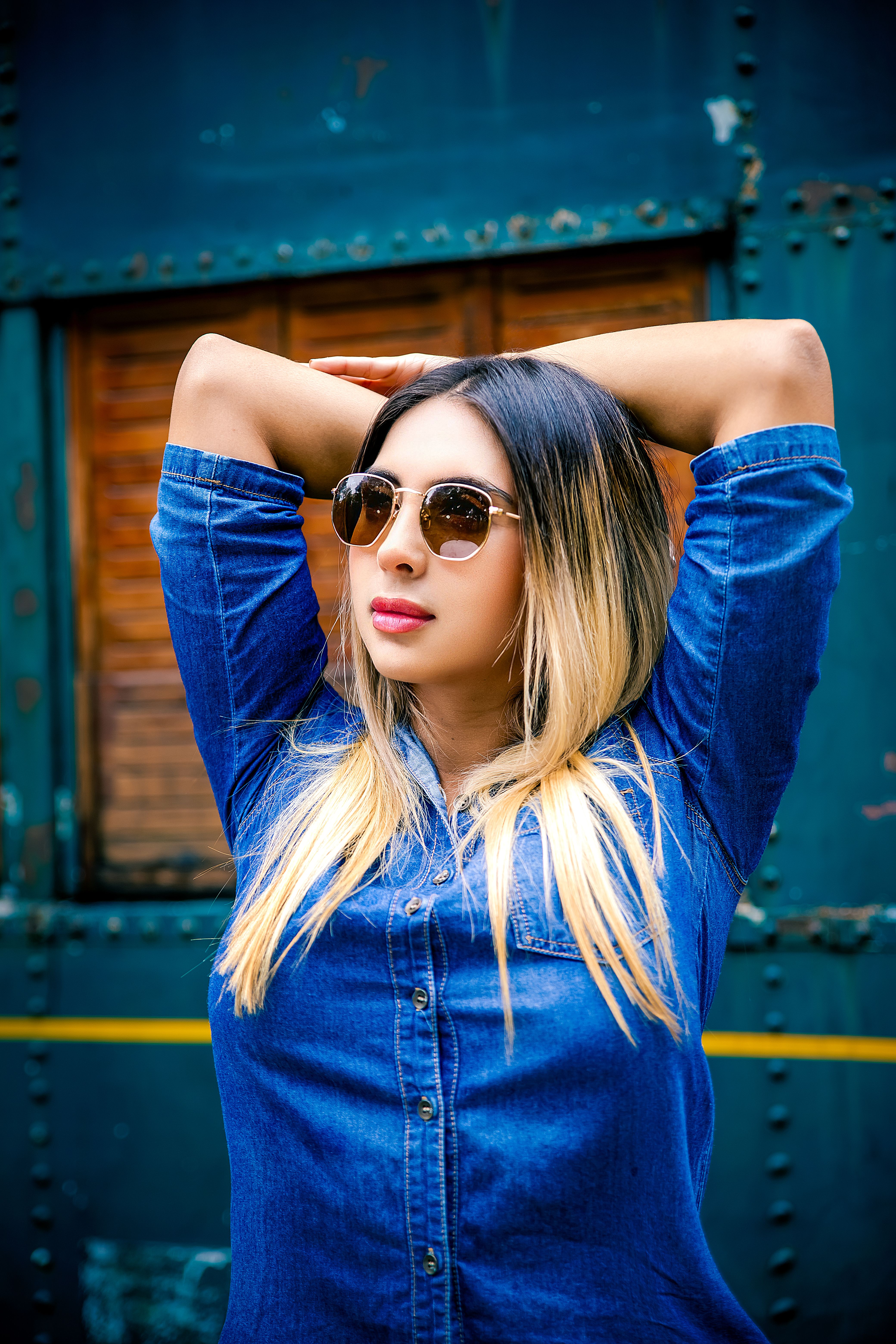 Model in Sunglasses and Denim Shirt · Free Stock Photo