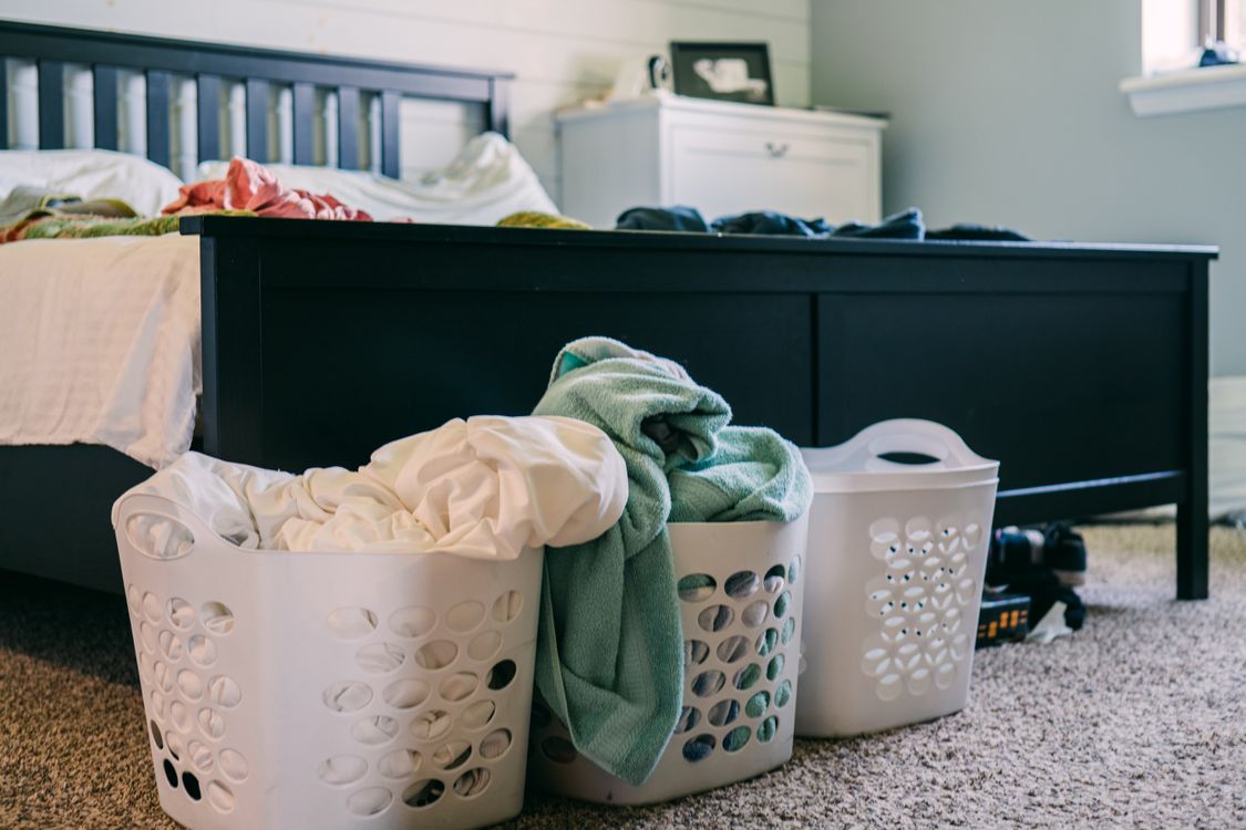 Fabric laundry baskets softening the room