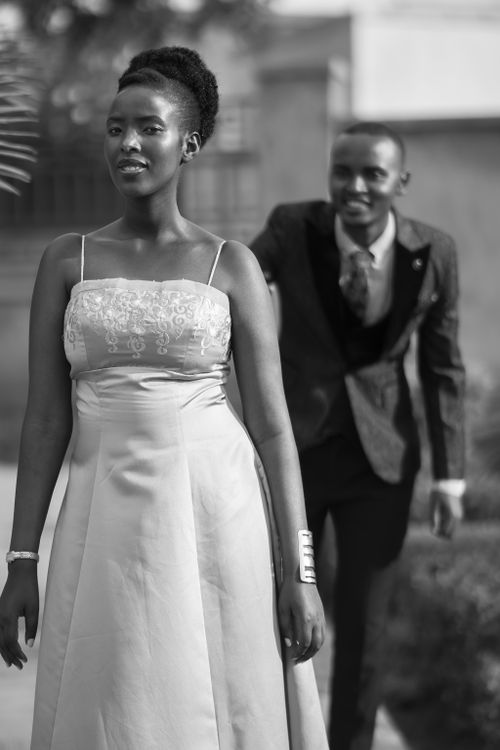 Free Black and white portrait of a couple in formal attire, celebrating a wedding in Kigali. Stock Photo