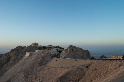Rugged mountain landscape in Al Ain, UAE, capturing serene beauty and architecture.