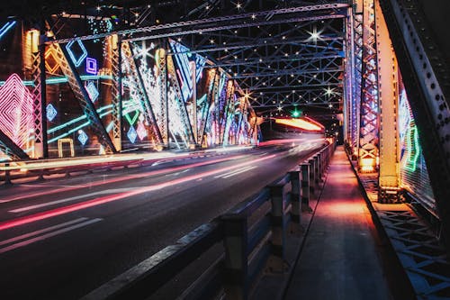 Long Exposure of Cars on the Haizhu Bridge in Guangzhou, China