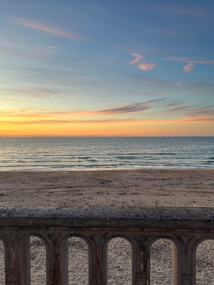 Scenic Sunset On Horizon On Seashore