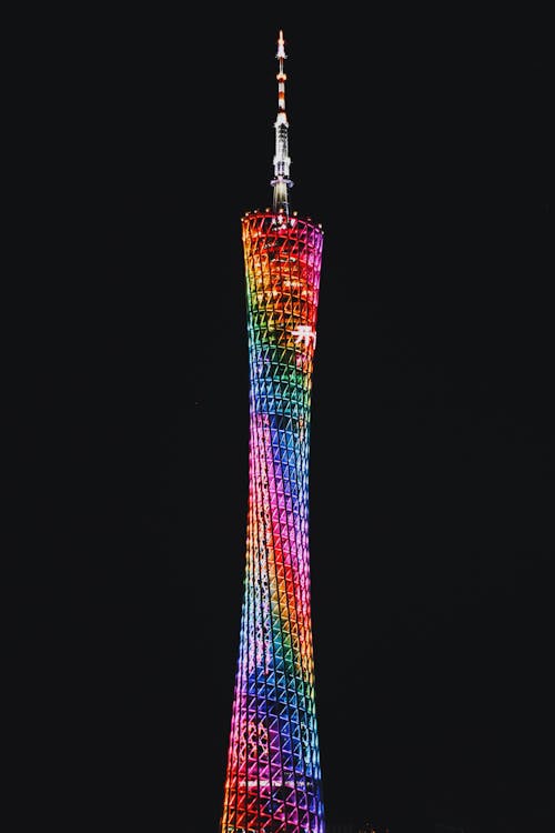 View of Illuminated Canton Tower at Night in Guangzhou, China 
