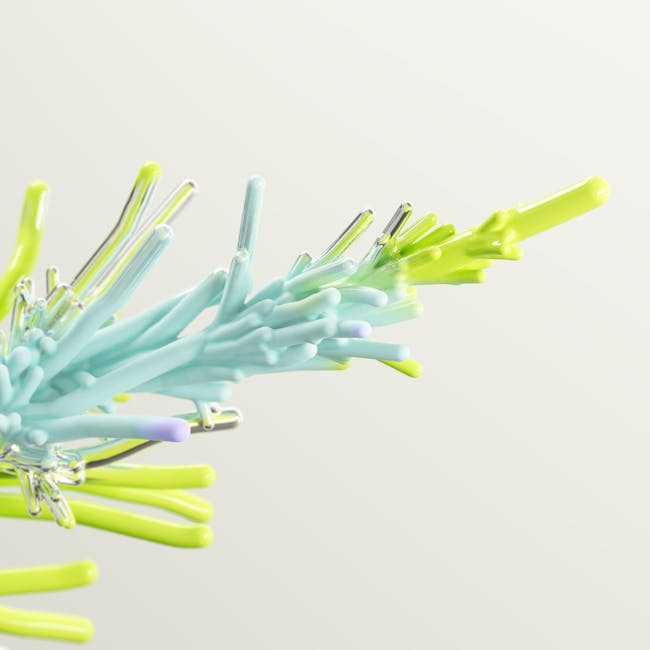 A colorful abstract 3D render depicting AI concepts with dynamic shapes and vibrant colors