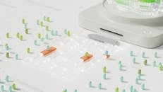 A white and green machine with people on it