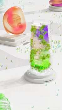 Intricate 3D render featuring abstract structures with AI and machine learning themes.