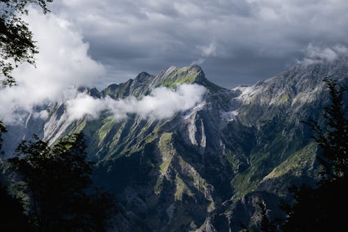 Landscape of High Rocky Mountains under a Cloudy Sky 