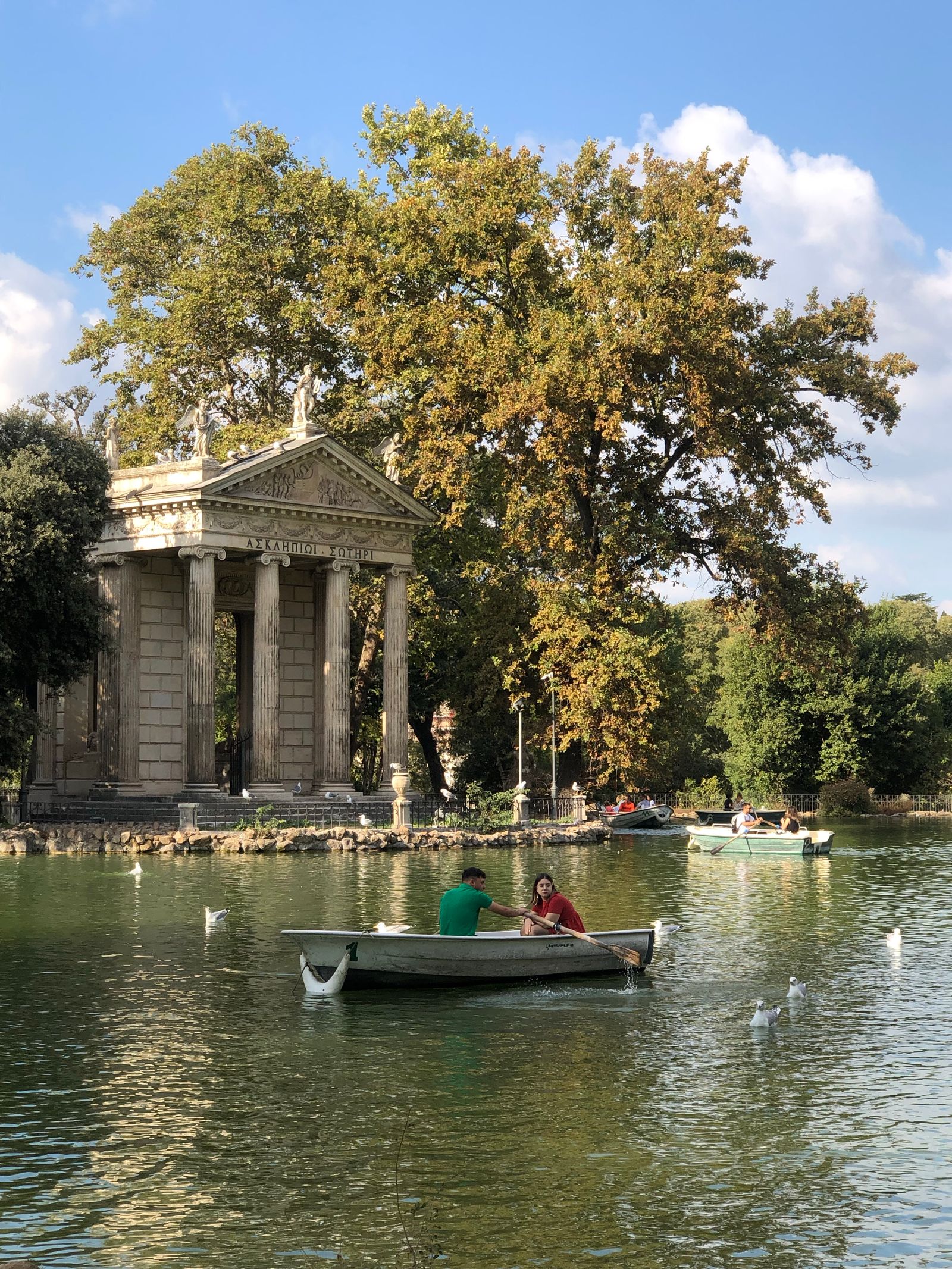 The lake and temple in Villa Borghese park, Rome