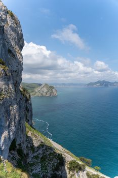 Breathtaking view of the cliffs and ocean in Sonabia, Spain under a clear blue sky.