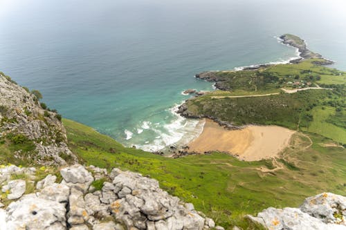 Aerial View of the Arenal de Sonabia in Liendo, Cantabria, Spain 