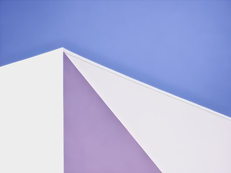 A minimalist abstract view of modern architecture with geometric shapes in pastel colors.