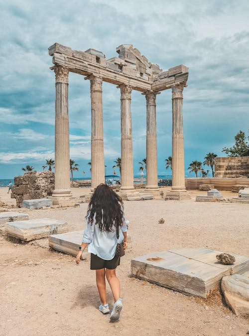 Tourist Walking on Apollo Temple Ruin in Turkey