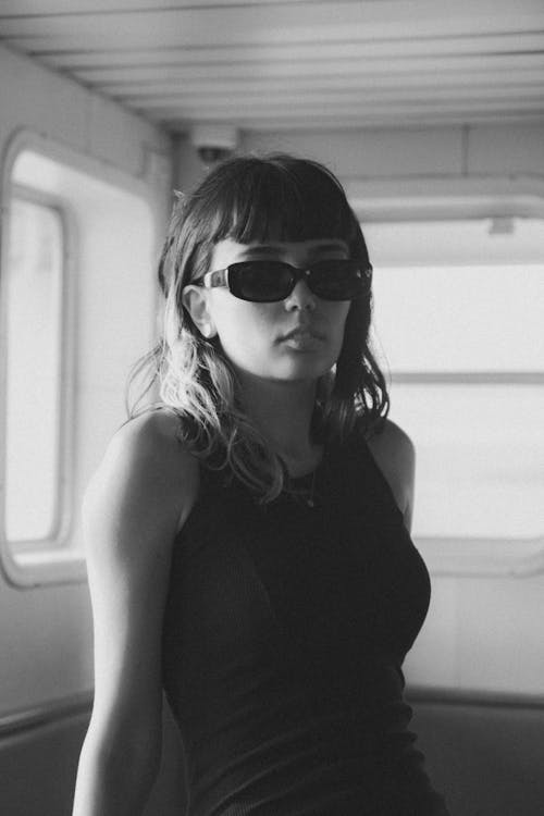Woman in Sunglasses in Black and White